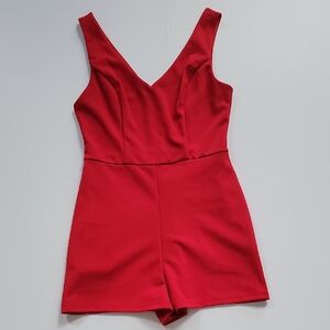 Red Sleeveless V-Neck Romper